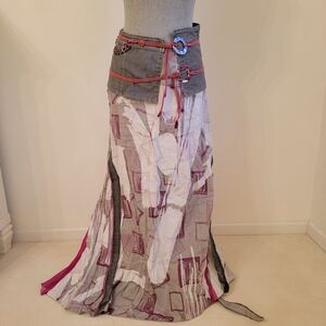 OHDD Chic Maxi Skirt in Gray and Pink With Detachable Belt Size 28